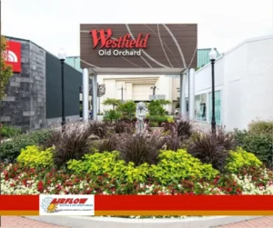 Aerial view of Westfield Old Orchard shopping center in Skokie, IL.